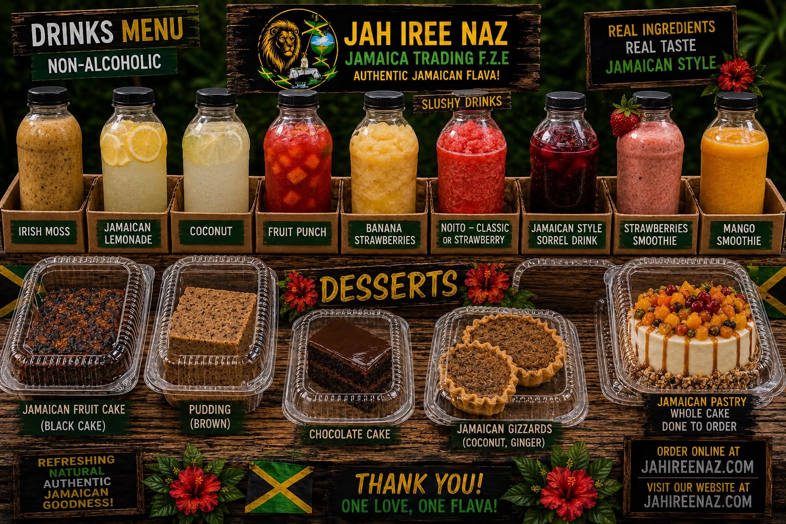 Jah Iree Naz drinks and desserts menu