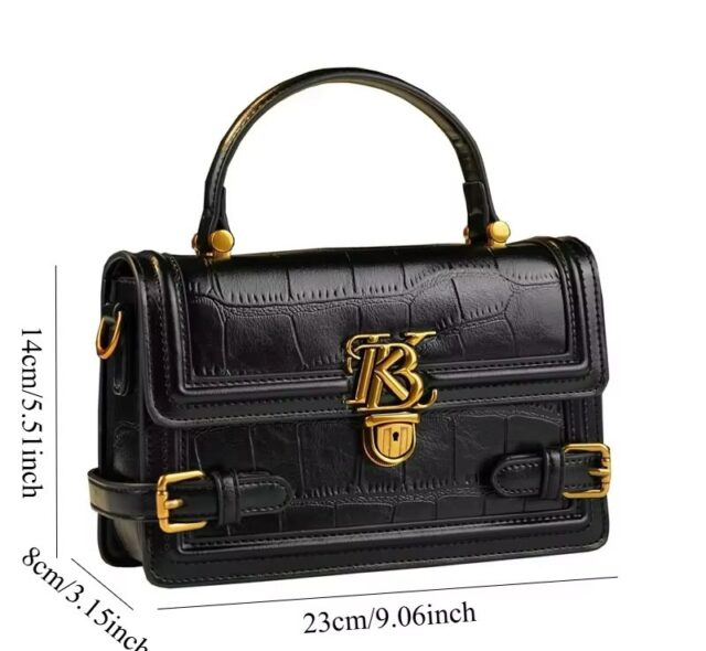 Black Cross-Body Handbag (Buckle Detail)